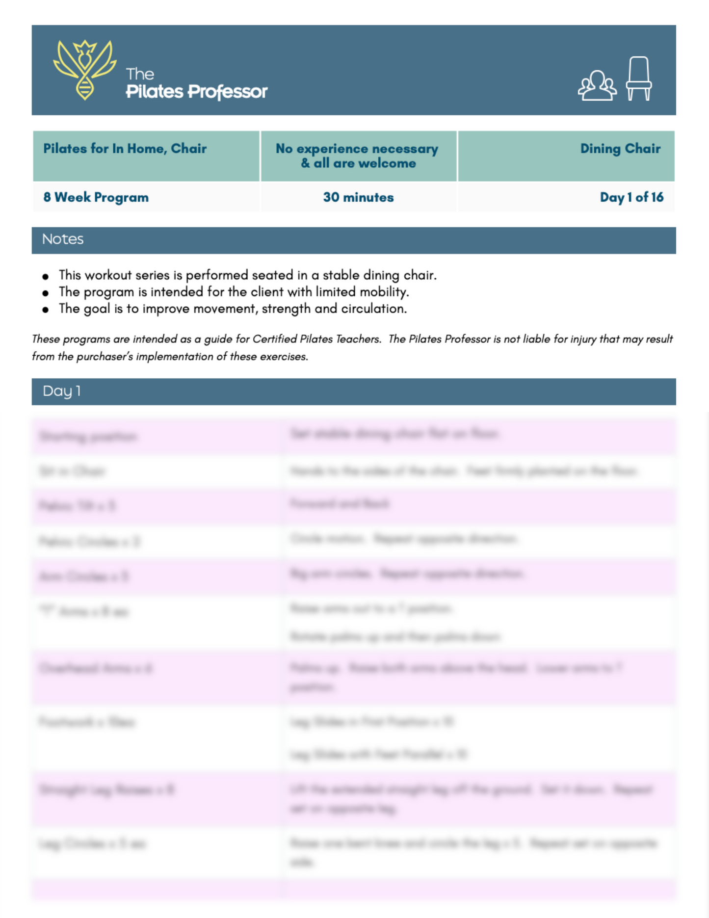 Printable PDF - Home Chair Program Day 1