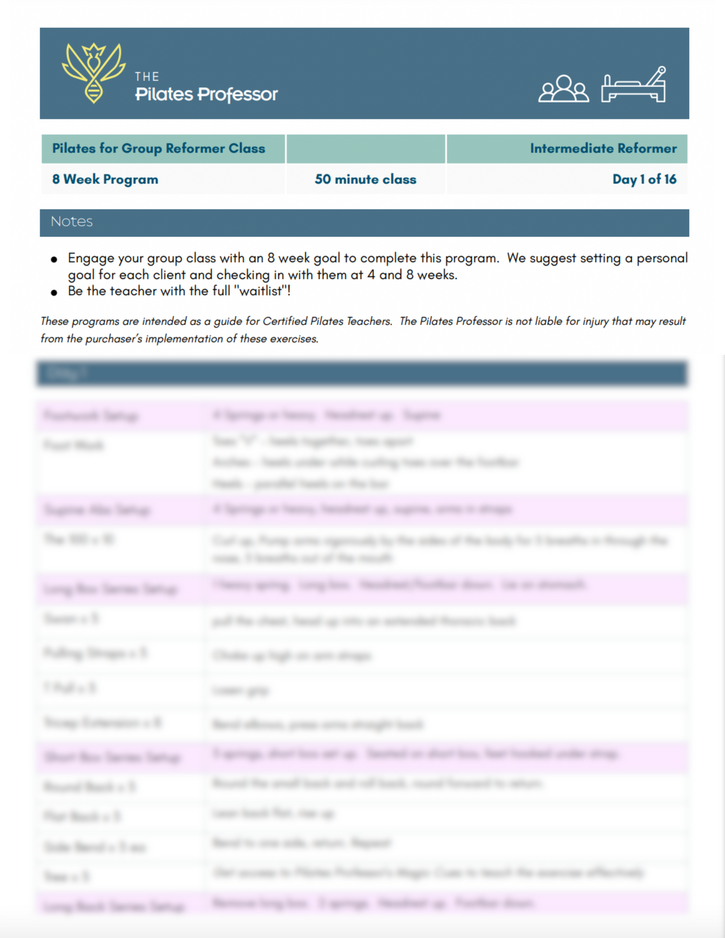 Printable PDF - The Pilates Professor's Group Reformer Class